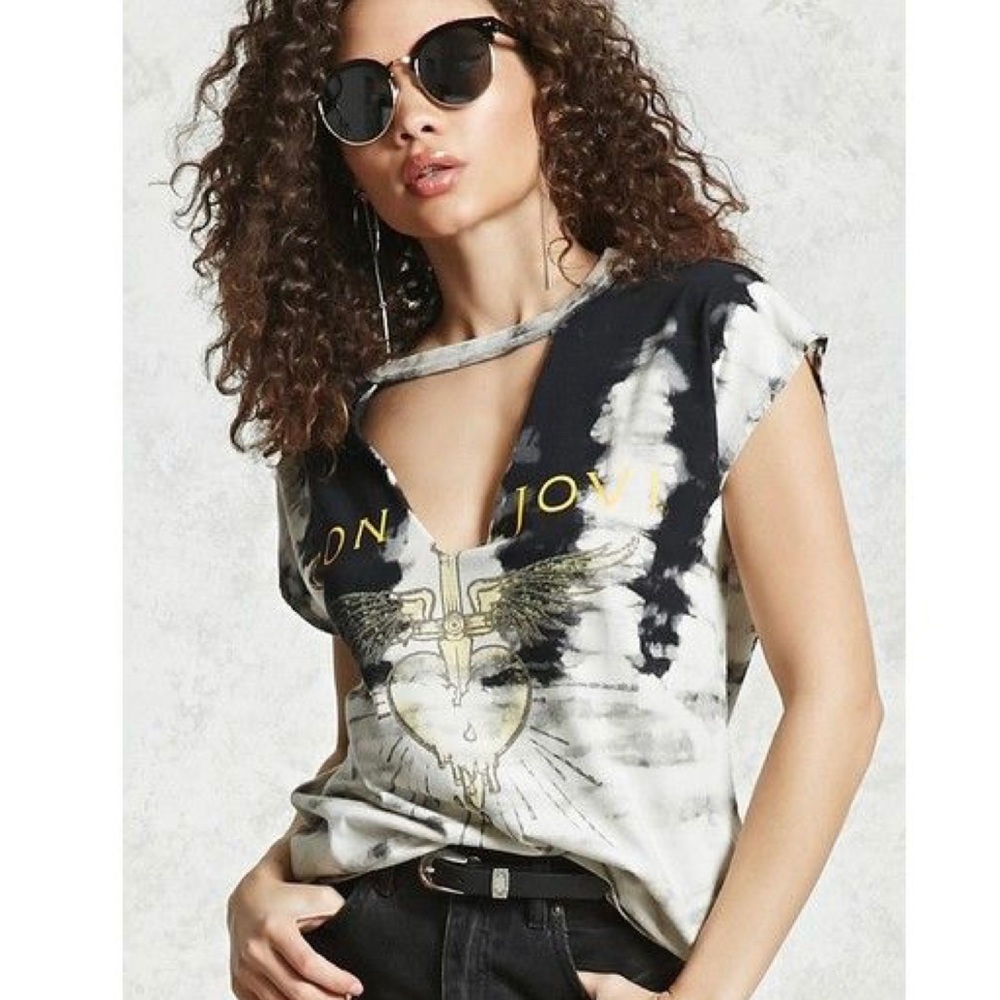 Bon Jovi band tee tie dye distressed t shirt